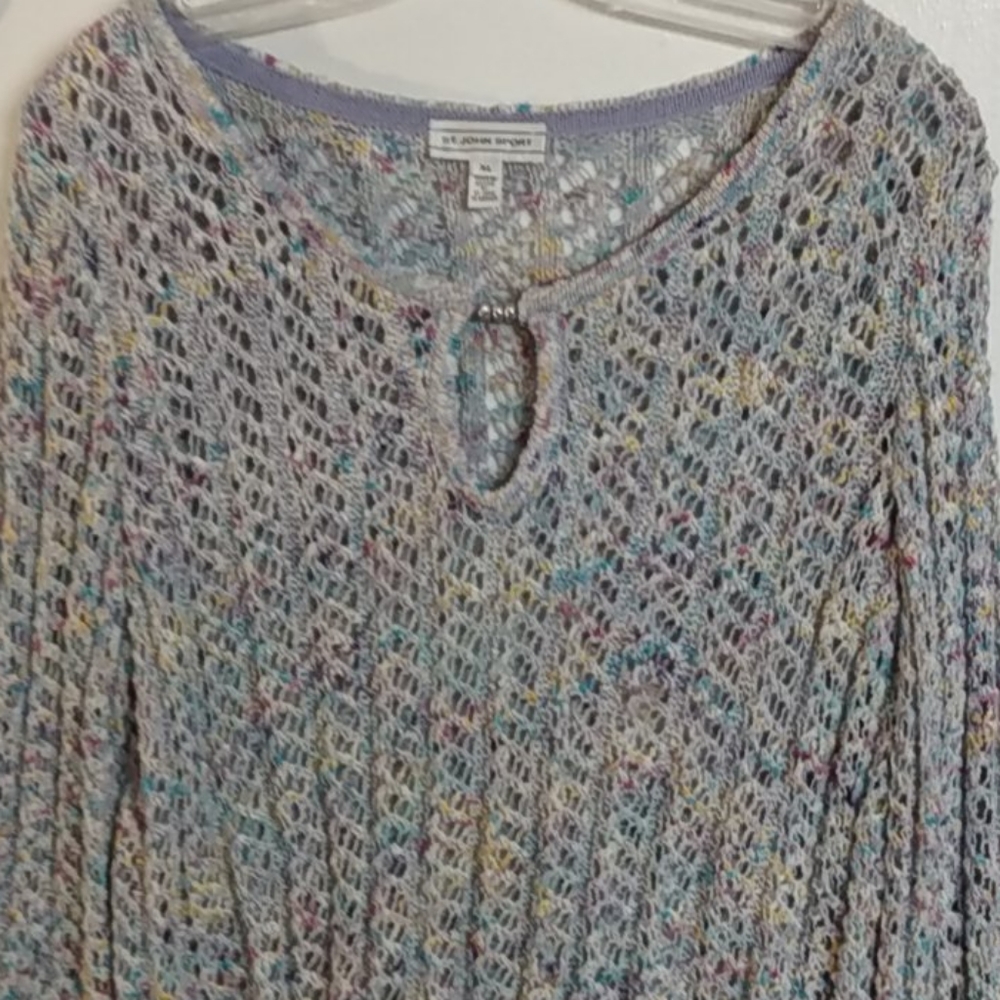 St John Sport Multi Color Delicate Knit Keyhole Sweater - Picture 2 of 10